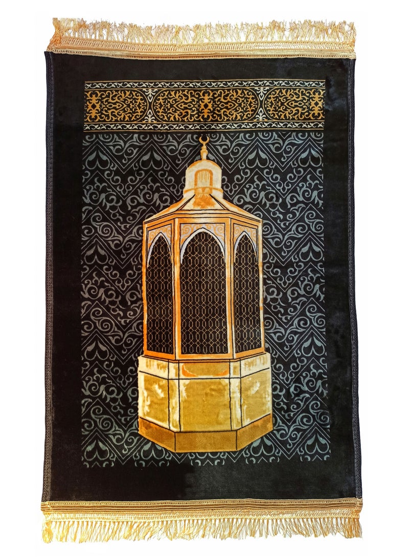 Fabienne Velvet Top Prayer Mat Ibrahim Maqam Printed Black 80x120 cm - Image 1