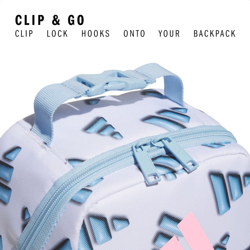 Adidas حقيبة غداء أديداس سانتياغو مبردة للنساء والرجال، حاوية طعام معزولة مع جيب شبكي، 3D AOP أبيض/أزرق سماء شفاف/وردي شفاف/3.0، مقاس واحد - Image 3
