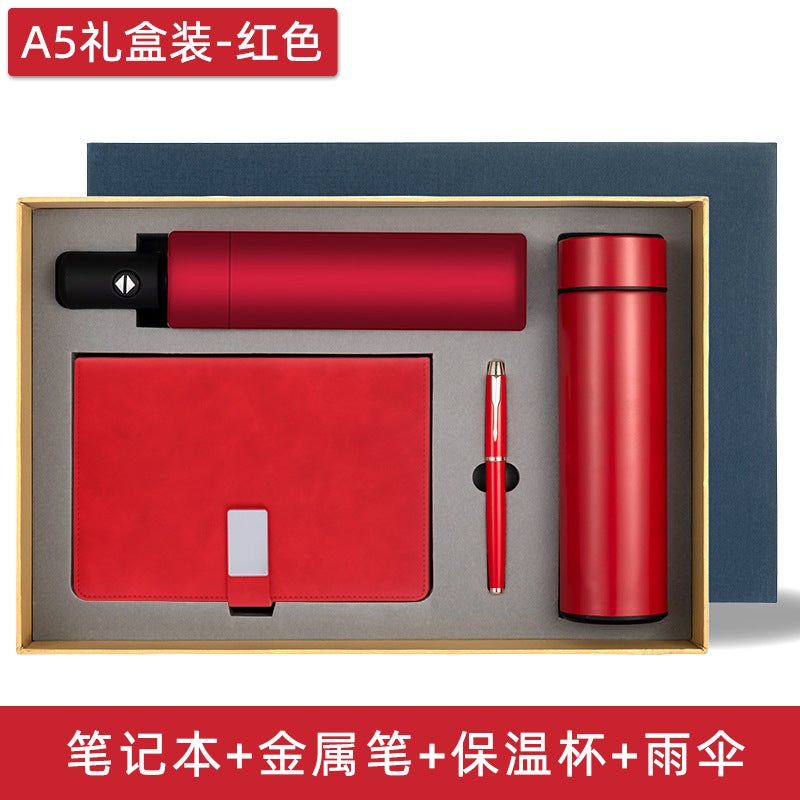 Generic High-end business practical gift notebook gift box suit printable logo company activity hand gift with thermos cup Red book + smart thermos cup + metal pen + umbrella