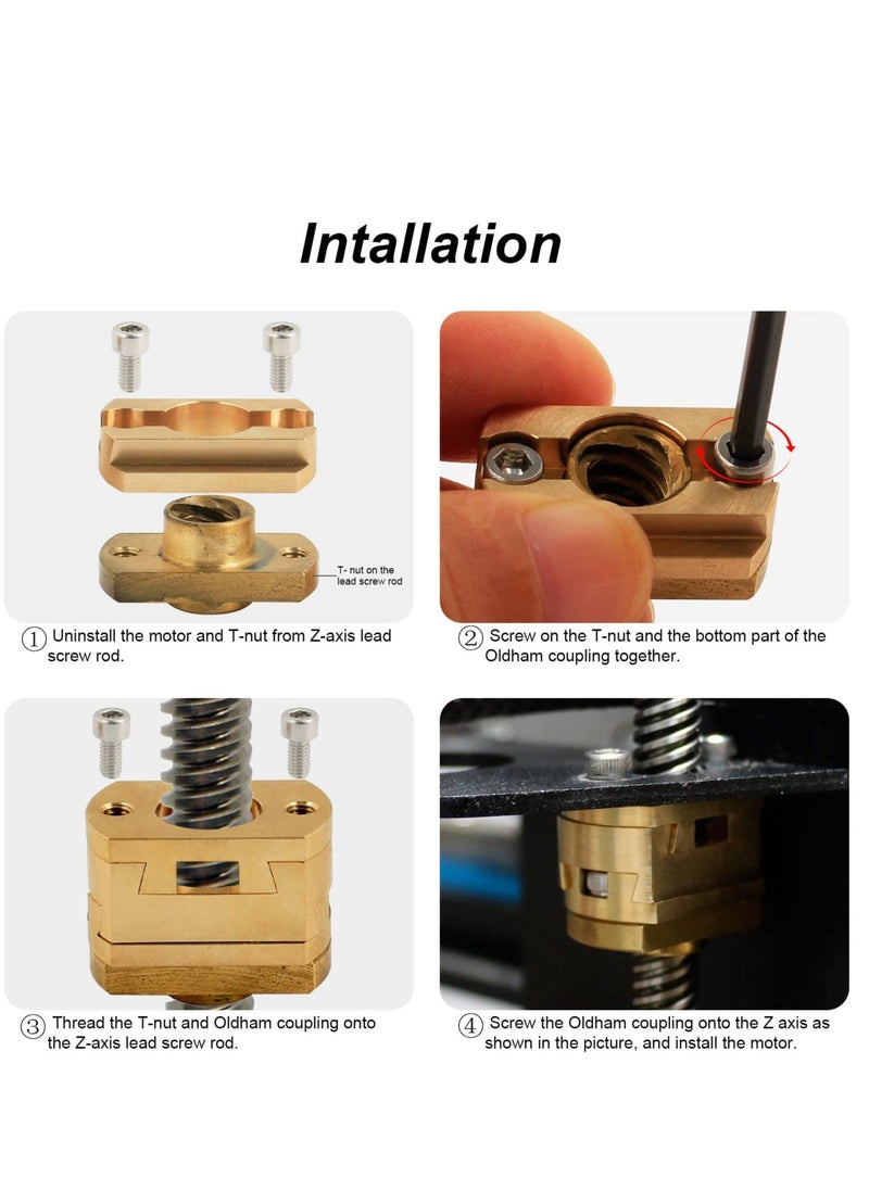 Generic - Brass Z Axis Coupler, Dual Z T8 Lead Screw Upgrade Oldham Coupling, for Creality Ender 3 Pro V2 CR-10 CR-10S Pro 3D Printer Accessory T8 Lead Screw Hotbed(Pack of 2) - Image 1