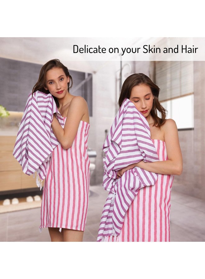PATVY Bath Towels| Light Weight Turkish Style Stripe Bath Towels for Men Large Size Cotton|70 x 150cm Quick Absorption &Faster Drying Bath Towel for Women (Teal Blue, Pink, Grape, Pack of 3) - Image 4