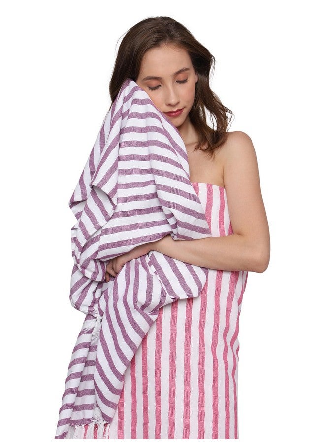 PATVY Bath Towels| Light Weight Turkish Style Stripe Bath Towels for Men Large Size Cotton|70 x 150cm Quick Absorption &Faster Drying Bath Towel for Women (Teal Blue, Pink, Grape, Pack of 3) - Image 2