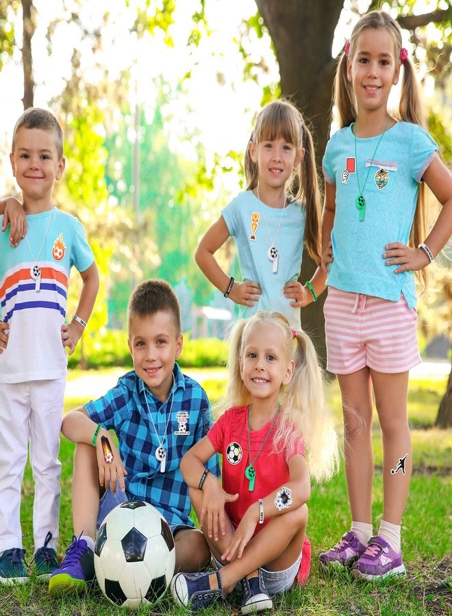 Hungdao 158 Pcs Soccer Party Favors for 18 Kids Includes Mini Bouncy Soccer Keychain Whistle Bracelets Thank You Card Stickers Organza Bag for Sports Event Classroom Rewards - Image 5