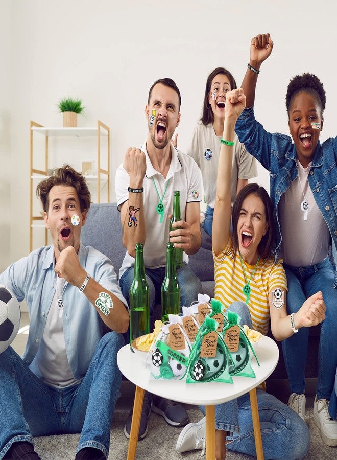 Hungdao 158 Pcs Soccer Party Favors for 18 Kids Includes Mini Bouncy Soccer Keychain Whistle Bracelets Thank You Card Stickers Organza Bag for Sports Event Classroom Rewards - Image 4