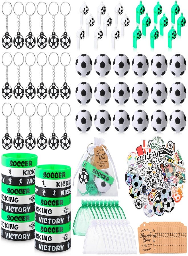Hungdao 158 Pcs Soccer Party Favors for 18 Kids Includes Mini Bouncy Soccer Keychain Whistle Bracelets Thank You Card Stickers Organza Bag for Sports Event Classroom Rewards - Image 1