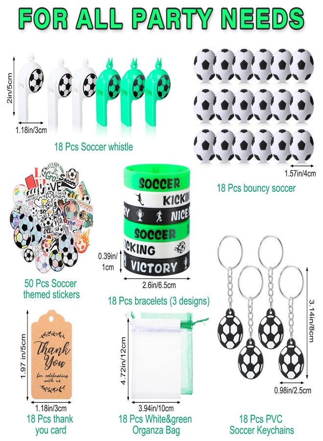 Hungdao 158 Pcs Soccer Party Favors for 18 Kids Includes Mini Bouncy Soccer Keychain Whistle Bracelets Thank You Card Stickers Organza Bag for Sports Event Classroom Rewards - Image 2