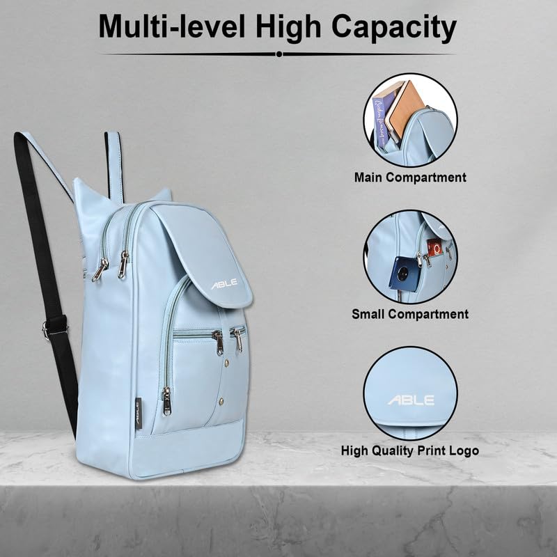 ABLEÂ® Wave Backpack for Womens,Girls,Kids,Female. Pu Leatherette Fabric Travelling Outdoor, Picnic,School, College Office Work Casual Daily use Backpack.(Sea Blue) - Image 5