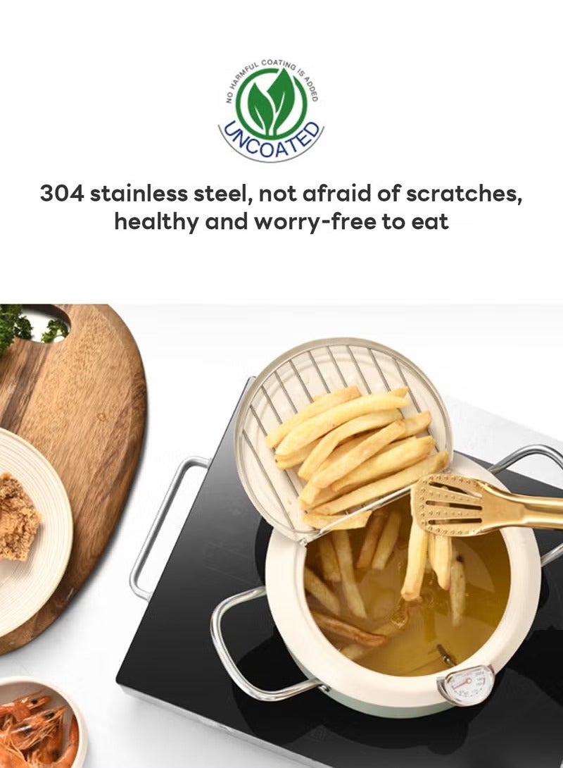 XiuWoo Household 304 Stainless Steel Fryer, Temperature-Controlled Fryer with Thermometer, 20CM, for Onion Rings French Fries Chips  - Image 2