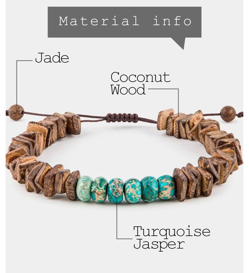 Minza  Minza ” Maasai “ Turquoise jasper stone and Jade stone, Handmade Bracelet for Men, Beaded Bracelet, Jewelry for Casual & Special Occasion for Men | Best Price UAE