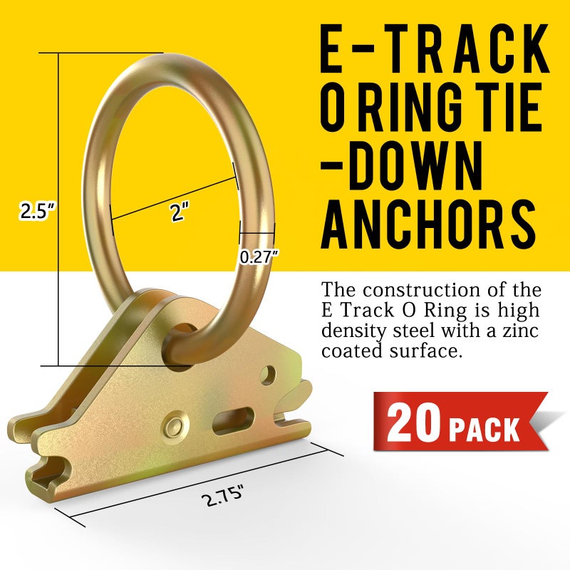 Eapele 20pcs Steel ETrack O Ring TieDown Anchors Secure Cargo in EnclosedFlatbed Trailers Trucks Load Limit of 1500lb - Image 4