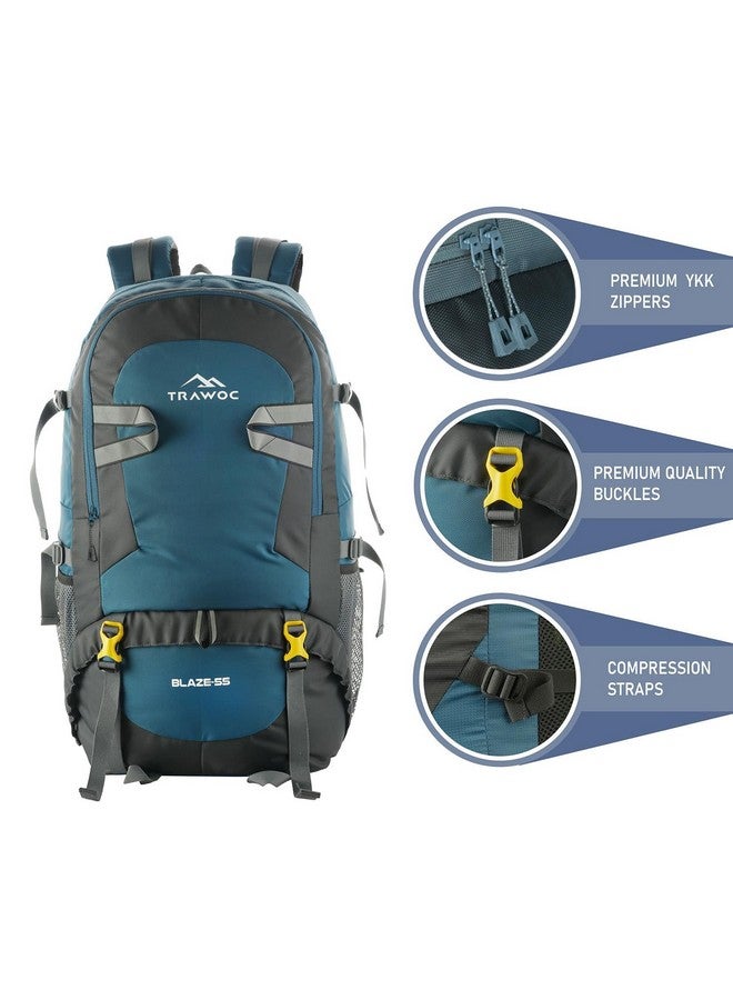 TRAWOC BLAZE 55 Liter Travel Backpack Daypack Bag for Camping Hiking Trekking Bag for Men & Women, English Blue, SHK014, 3 Year Warranty - Image 4
