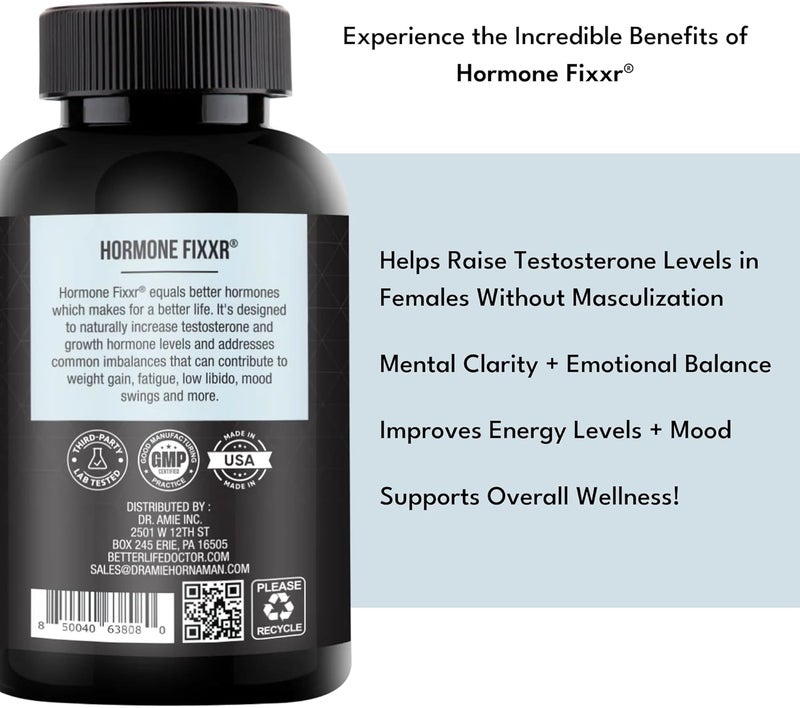 Fixxr Hormone Support by Dr Amie  Womens Testosterone Booster  30 Day Supply 90 Capsules - Image 4