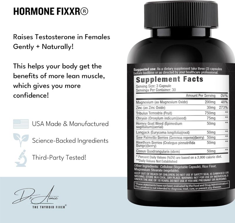 Fixxr Hormone Support by Dr Amie  Womens Testosterone Booster  30 Day Supply 90 Capsules - Image 2