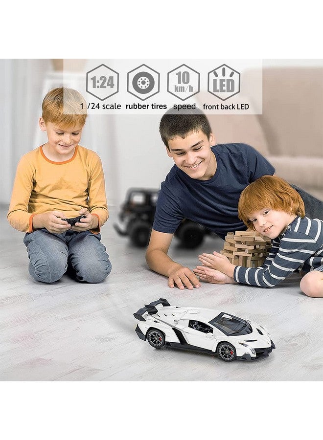QUN FENG Remote Control Rc Car Racing Cars Compatible With Lamborghini Veneno Officially Licensed 1:24 Toy Rc Cars Model Vehicle For Boys 6,7,8 Years Old,White - Image 4