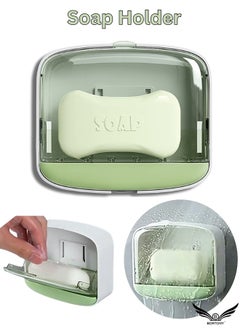 BORTONY Soap Holder Shower Caddy Shower Soap Holder with Lid Waterproof and Leakproof Soap Container Soap Saver Strong Self Adhesive Soap Holder for Home Travel Camping  - Image 1