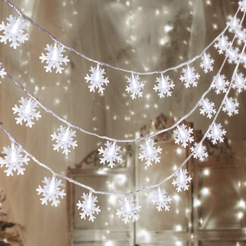 2 Packs 100 LED Christmas Snowflake String Lights Hanging Decorations  Winter Wonderland Lighted Decor for Holiday Xmas Indoor Outdoor Party Supplies 426ftBatteries Not Included