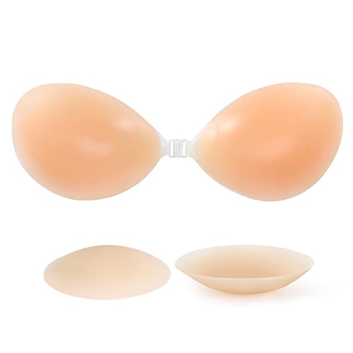 RELIRELIA Women's Sticky Self Adhesive Invisible Strapless Reusable Silicone Push Up Backless Bra, Nude, 30-36A - Image 2