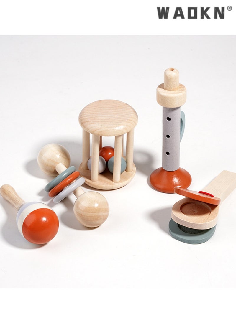 WAOKN Children's Wooden Bell Toy Set, Baby Handheld Rattles and Shakers, Early Education Instrument, Develops Motor Skills and Sensory Exploration, Perfect for Toddlers and Babies.  - Image 1