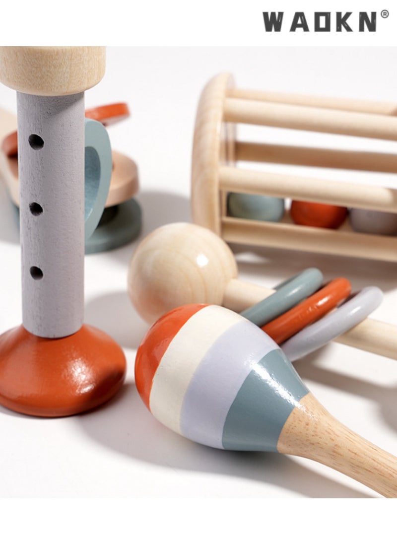 WAOKN Children's Wooden Bell Toy Set, Baby Handheld Rattles and Shakers, Early Education Instrument, Develops Motor Skills and Sensory Exploration, Perfect for Toddlers and Babies.  - Image 4