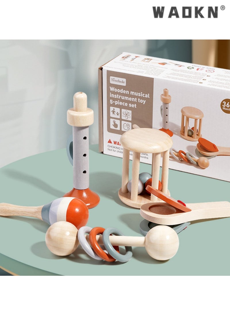 WAOKN Children's Wooden Bell Toy Set, Baby Handheld Rattles and Shakers, Early Education Instrument, Develops Motor Skills and Sensory Exploration, Perfect for Toddlers and Babies.  - Image 5