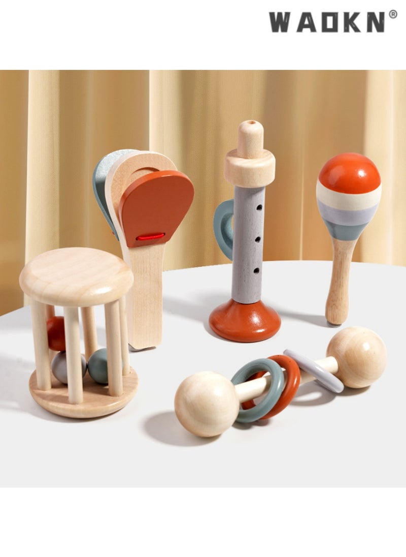 WAOKN Children's Wooden Bell Toy Set, Baby Handheld Rattles and Shakers, Early Education Instrument, Develops Motor Skills and Sensory Exploration, Perfect for Toddlers and Babies.  - Image 3