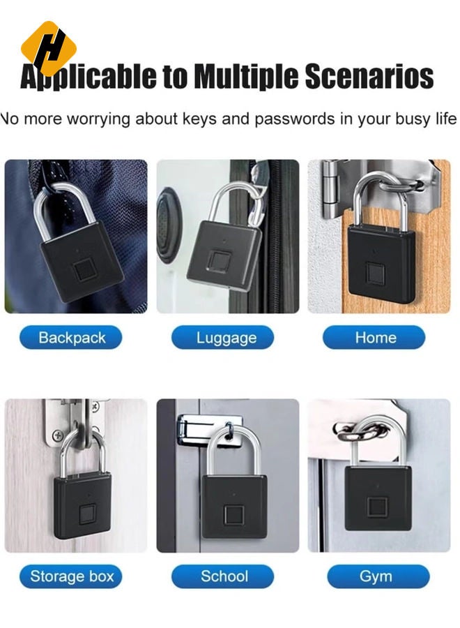 HuHa USB C Rechargeable Fingerprint Smart Padlock – Keyless Portable Lock for Bags, Drawers, Suitcases, and Gyms (1-Pack, 43x13x41.5mm) - Image 2