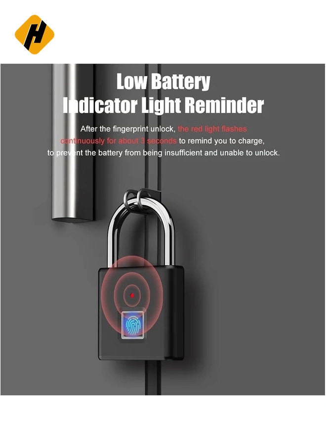 HuHa USB C Rechargeable Fingerprint Smart Padlock – Keyless Portable Lock for Bags, Drawers, Suitcases, and Gyms (1-Pack, 43x13x41.5mm) - Image 5