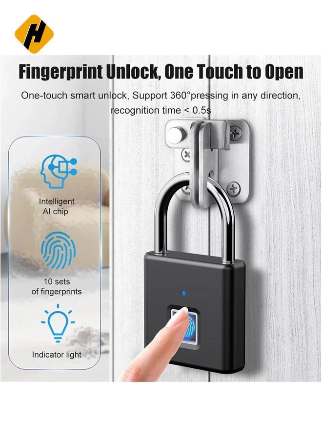 HuHa USB C Rechargeable Fingerprint Smart Padlock – Keyless Portable Lock for Bags, Drawers, Suitcases, and Gyms (1-Pack, 43x13x41.5mm) - Image 3