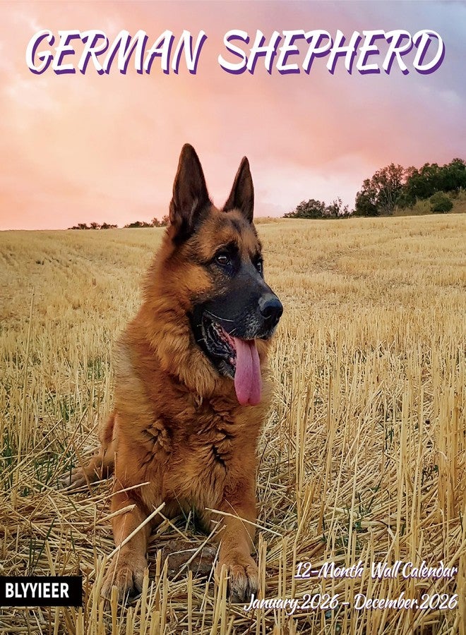 BLYYIEER 2026 Wall Calendar,GERMAN SHEPHERD Wall Calendar, 12" x 24" Open,Family Planner Calendar Organizer with GERMAN SHEPHERD Images, for Dogs Lovers - Image 1