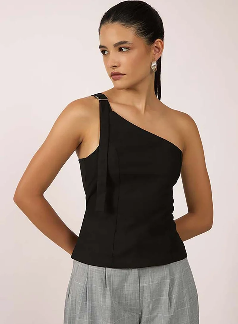 فيرجيو VIRGIO Viscose One-Shoulder Belted Fitted Top