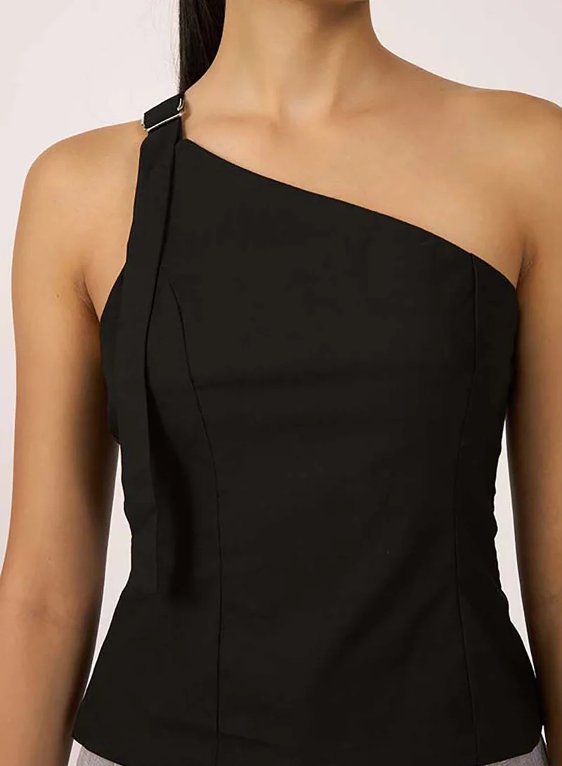 Virgio VIRGIO Viscose One-Shoulder Belted Fitted Top