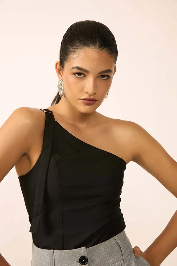 فيرجيو VIRGIO Viscose One-Shoulder Belted Fitted Top