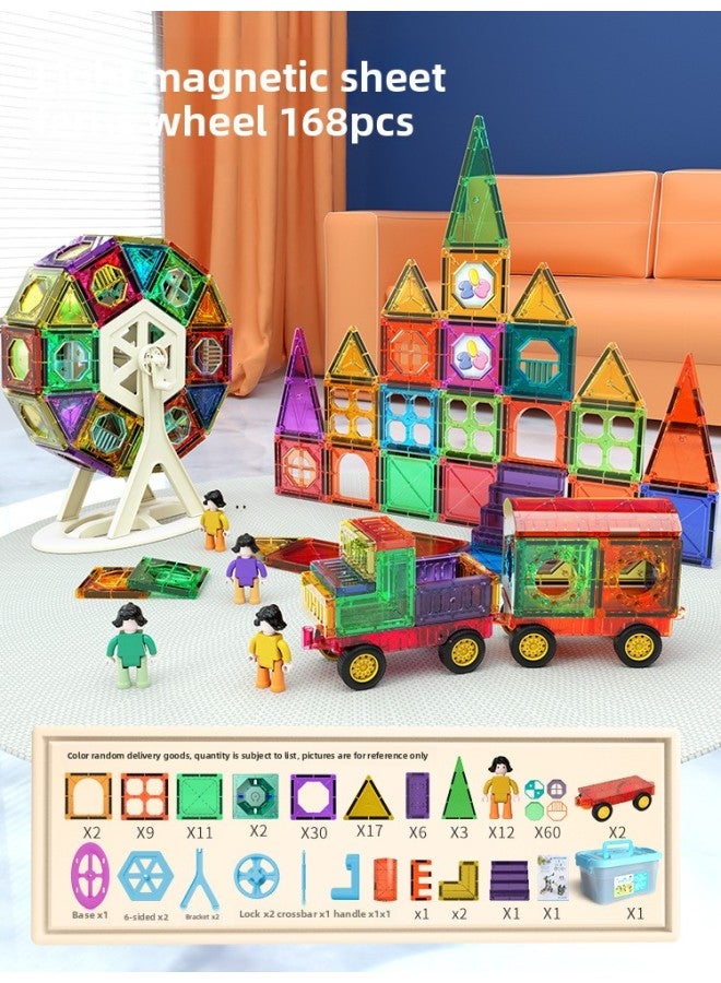Colorful Window Changeable Magnetic Sheet Colorful Light Ferris Wheel Building Blocks Children's Educational 3D Transparent Diy Splicing Toys-Specifications:168 Storage Bucket With Light Version  - Image 1