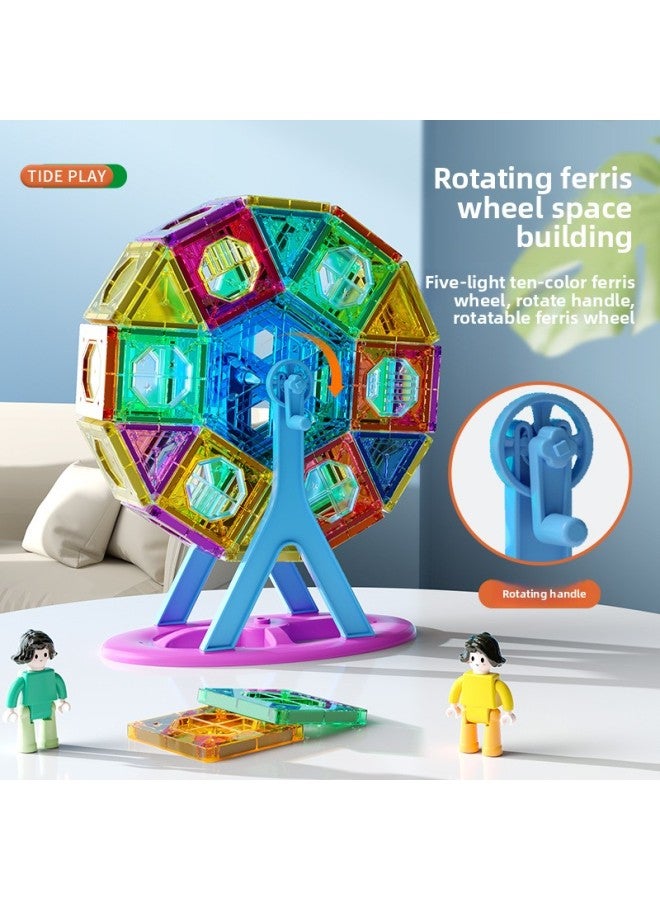 Colorful Window Changeable Magnetic Sheet Colorful Light Ferris Wheel Building Blocks Children's Educational 3D Transparent Diy Splicing Toys-Specifications:168 Storage Bucket With Light Version  - Image 3