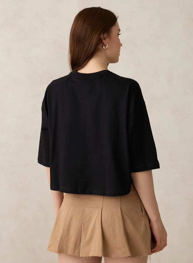 Outzidr  Black Graphic Boxy Crop T-Shirt for Women | Best Price UAE