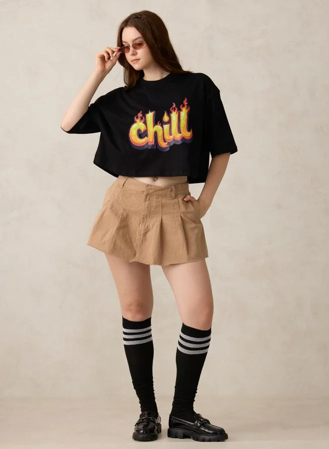 Outzidr  Black Graphic Boxy Crop T-Shirt for Women | Best Price UAE