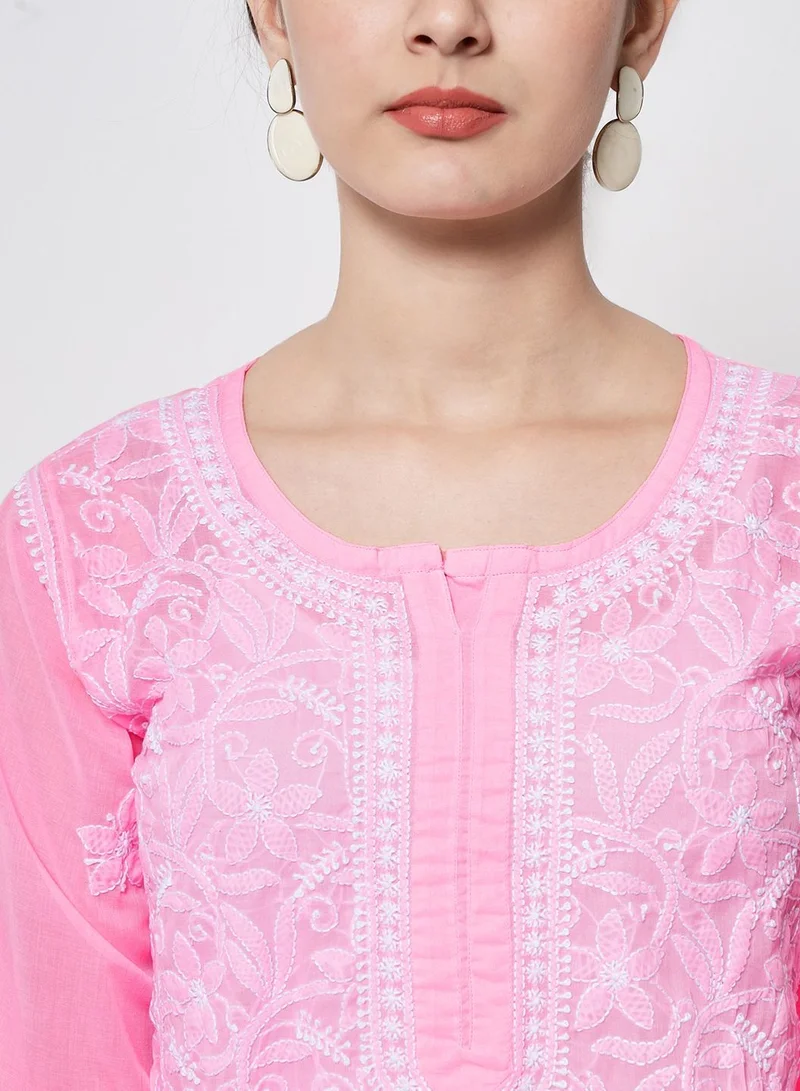 Alaya Hand Embroidered Chikankari Cotton Straight Tunic-AL3591