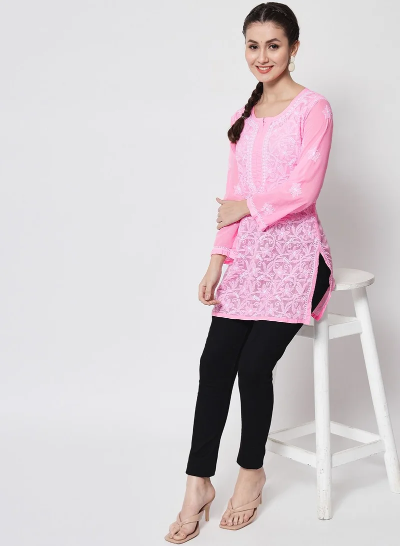 Alaya Hand Embroidered Chikankari Cotton Straight Tunic-AL3591