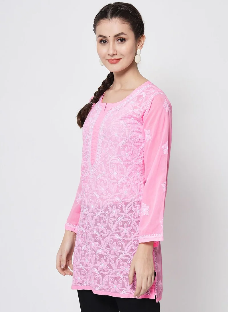 Alaya Hand Embroidered Chikankari Cotton Straight Tunic-AL3591