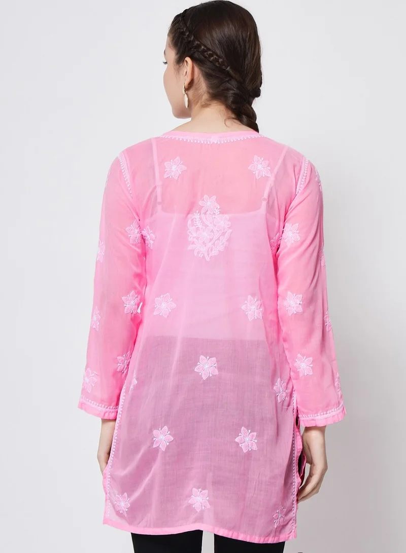 Alaya Hand Embroidered Chikankari Cotton Straight Tunic-AL3591