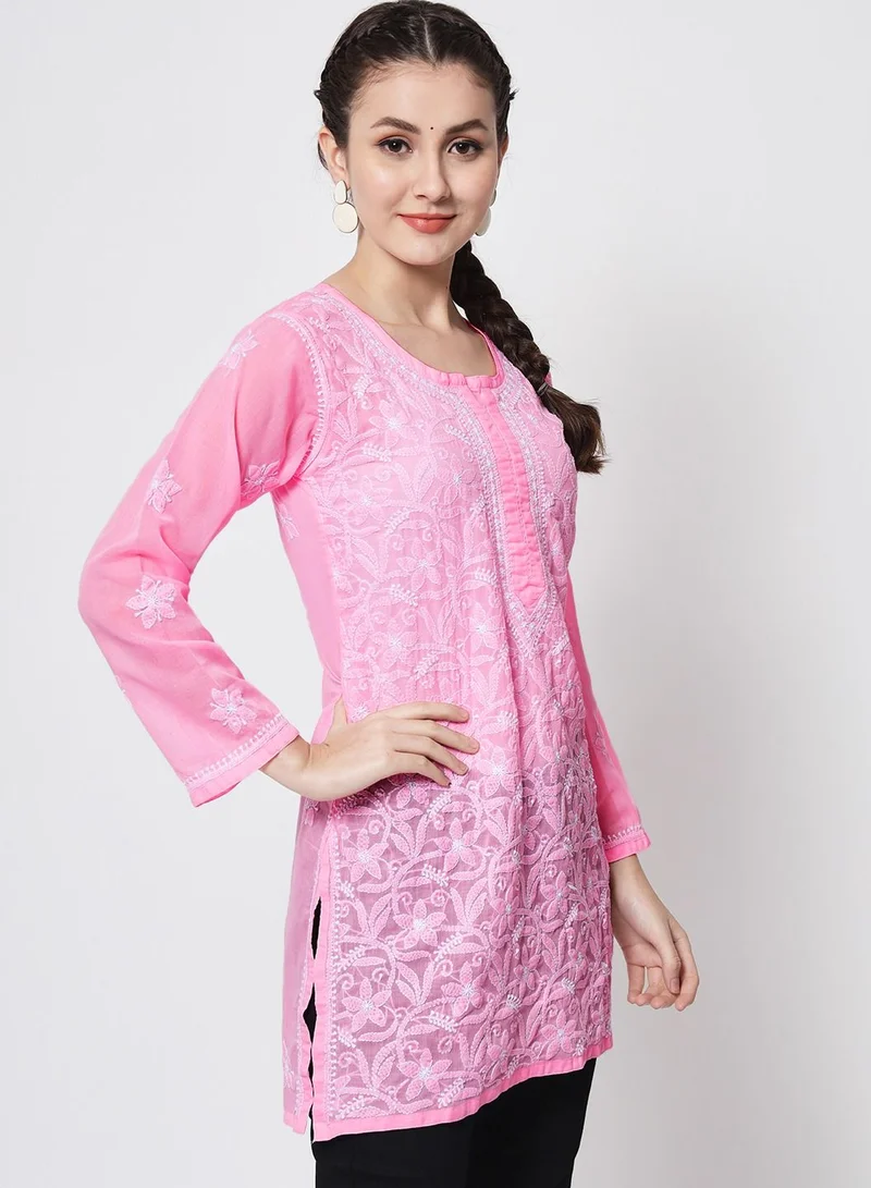 Alaya Hand Embroidered Chikankari Cotton Straight Tunic-AL3591