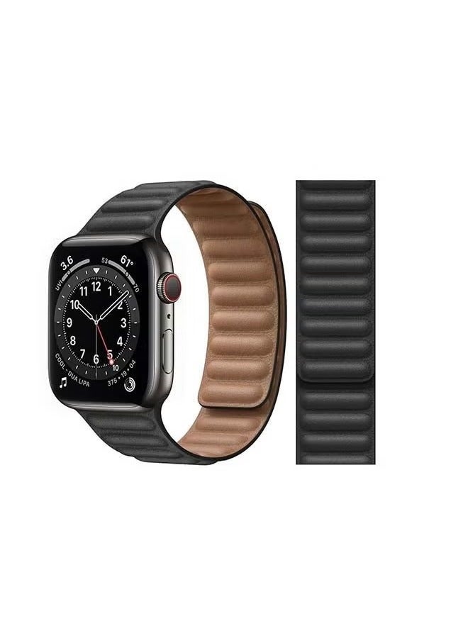 vesus Link Leather Replacement Band For Apple Watch Series 6/SE/5/4/3/2/1 Black