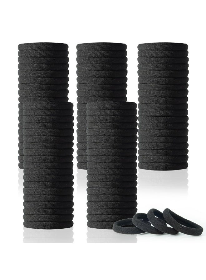 100PCS Hair Ties Black Large Stretch No Damage Ponytail Cotton Seamless Hair Ties Elastic for Women Thick Heavy Curly Hair - Image 1