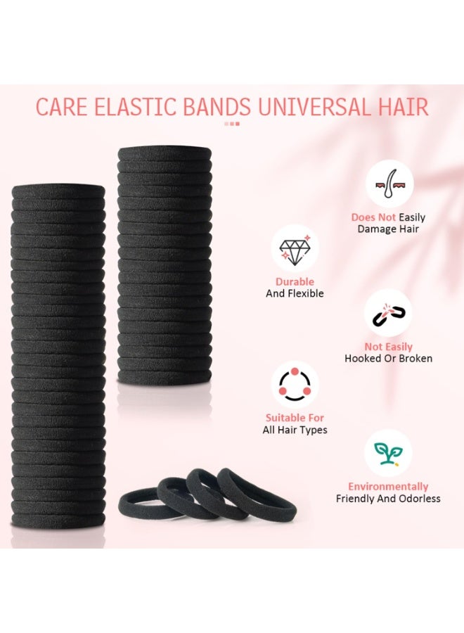 100PCS Hair Ties Black Large Stretch No Damage Ponytail Cotton Seamless Hair Ties Elastic for Women Thick Heavy Curly Hair - Image 2