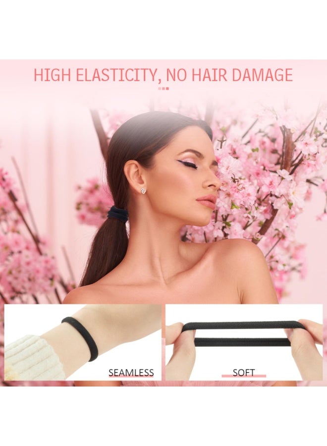 100PCS Hair Ties Black Large Stretch No Damage Ponytail Cotton Seamless Hair Ties Elastic for Women Thick Heavy Curly Hair - Image 4