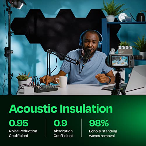 Ekkogo Acoustic Panels 12-Pack Soundproof Wall Panels 12"X10.4"X0.4" Sound Panels High Density Sound Dampening Panels - [Deep Black Hexagon] - Image 3