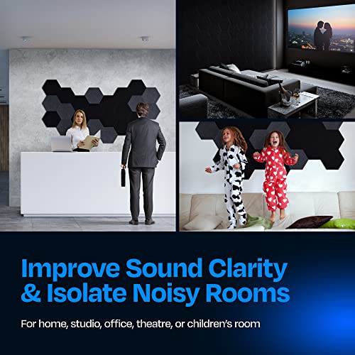 Ekkogo Acoustic Panels 12-Pack Soundproof Wall Panels 12"X10.4"X0.4" Sound Panels High Density Sound Dampening Panels - [Deep Black Hexagon] - Image 4