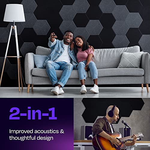 Ekkogo Acoustic Panels 12-Pack Soundproof Wall Panels 12"X10.4"X0.4" Sound Panels High Density Sound Dampening Panels - [Deep Black Hexagon] - Image 2