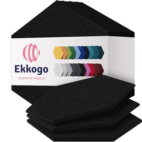 Ekkogo Acoustic Panels 12-Pack Soundproof Wall Panels 12"X10.4"X0.4" Sound Panels High Density Sound Dampening Panels - [Deep Black Hexagon] - Image 1