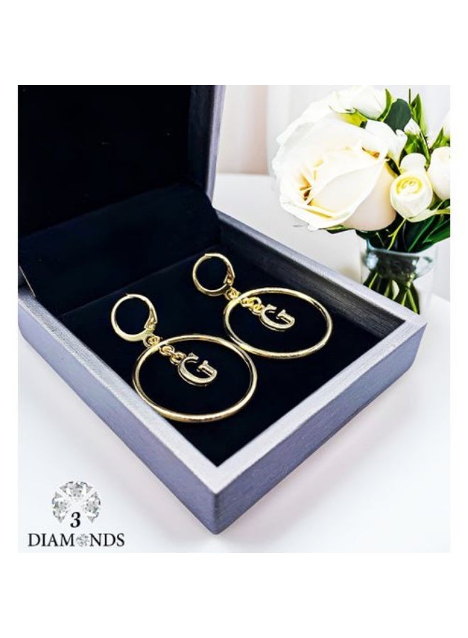 Gold Plated Letter G Drop Earrings with Cubic Zirconia